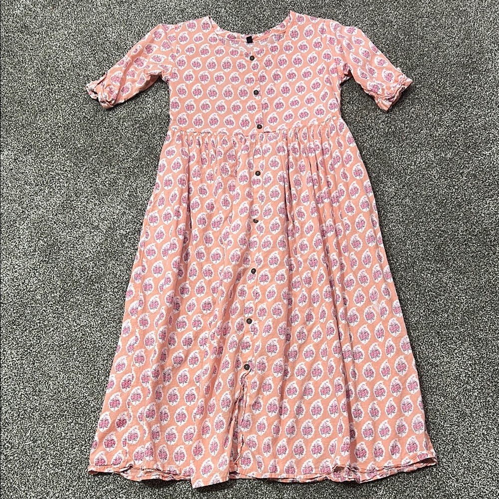 Peasant Pink and White Patterned Dress - marked EU size 40 - fits like a 6/8 Med